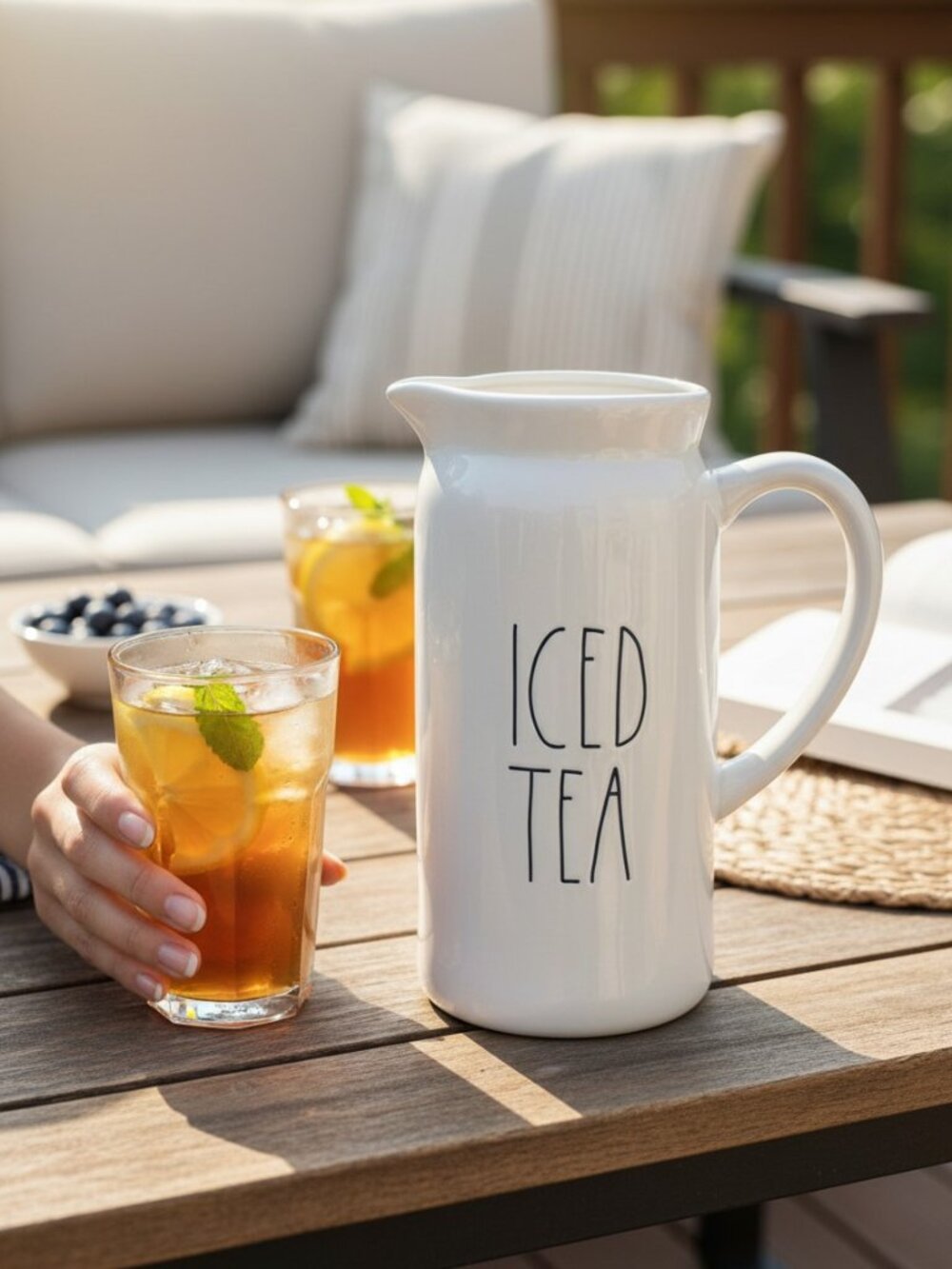 Rae Dunn Iced Tea Pitcher by Magenta Large Tall Ceramic Cold Beverage Artisan